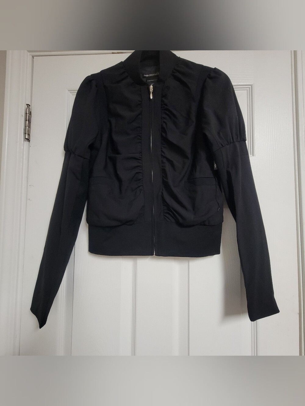 Paige Black Label Black Ruched Bomber Jacket Size XS.